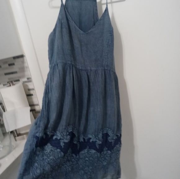 Romeo & Juliet Couture Denim Chambray Sleeveless Dress w Mesh Embroidered Bottom - Picture 13 of 15